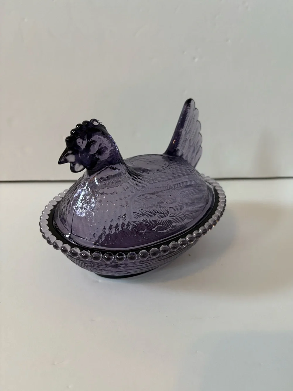 Purple Glass Hen on Nest Covered Dish - Decorative Serving Bowl